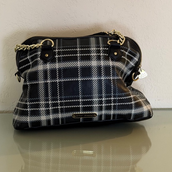 Betsey Johnson Plaid Tote With Studded Bow - Picture 2 of 3
